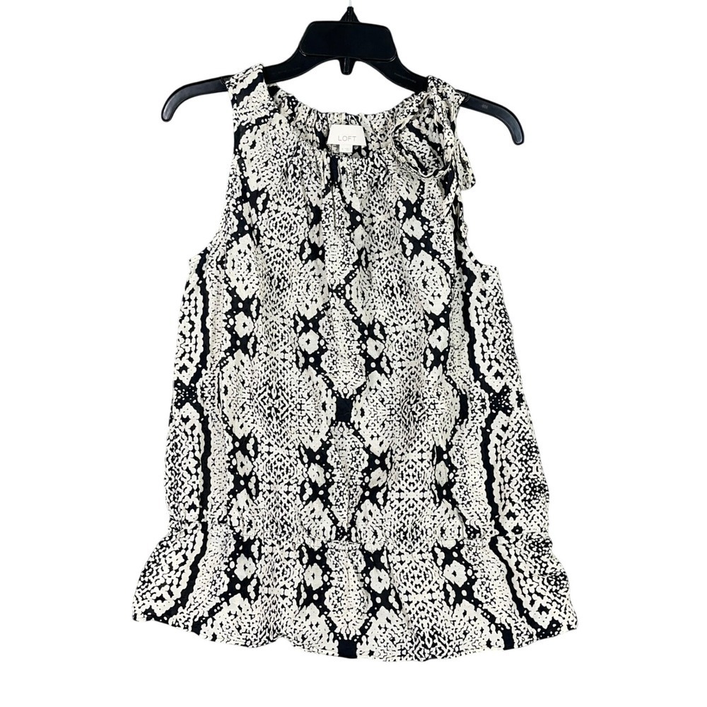 ANN TAYLOR LOFT Boho Festival Snakeskin Ruffle Trim Top‎ Size S Stretch Waist